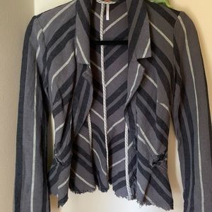 Free People Charcoal Combo Rumpled Striped Blazer